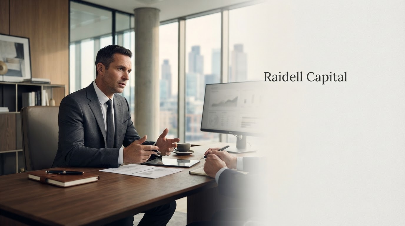 Raidell Capital predictive analytics terminal used by a remote financial professional